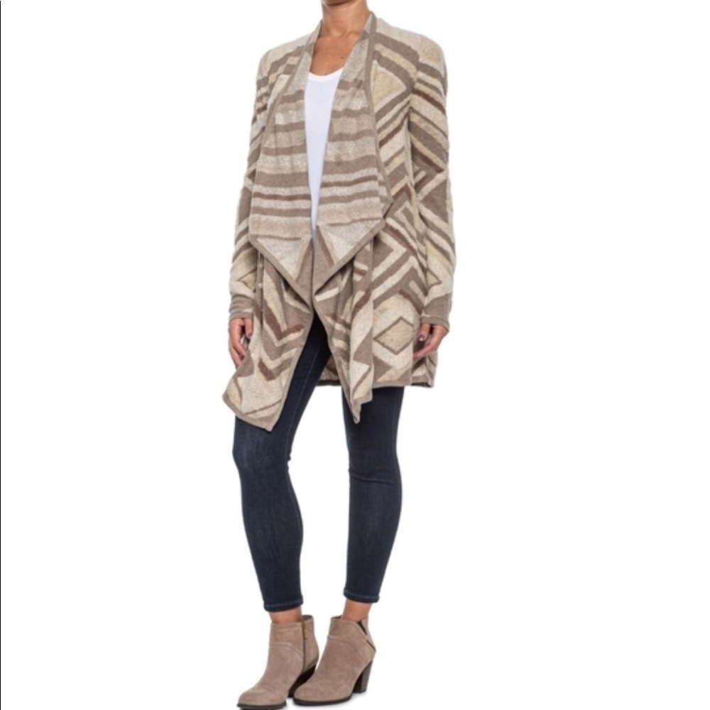 $25 FINAL Lucky Brand Cotton Blend Open Cardigan Sweater Taupe/Tan/Ivory - Large